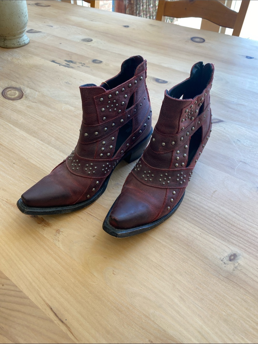 Studded Burgundy Cutout Ankle Booties